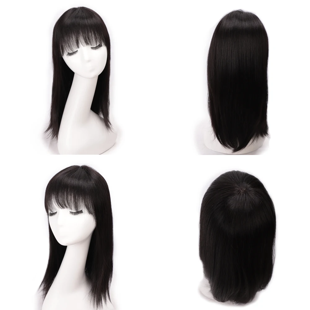 VIOLET Straight Peruvian Medium Ratio 20/22 Inch Non-Remy Human Hair BoB Wig with Bangs Two Colors for Black Women Long BoB Wig