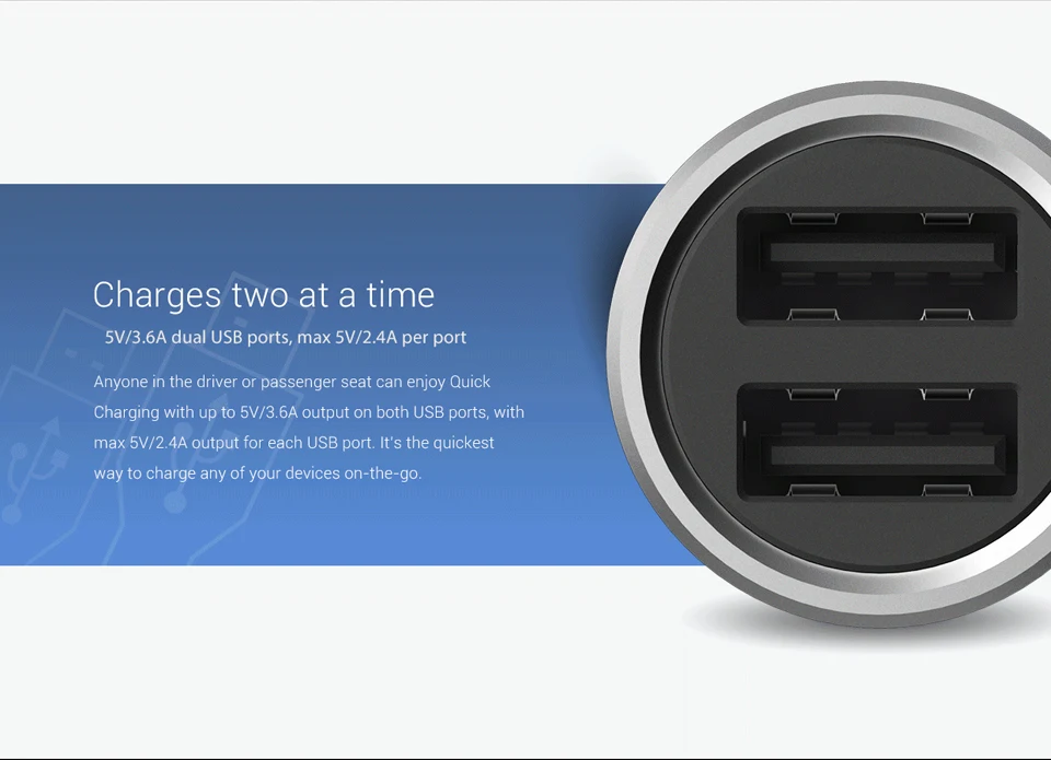 Xiaomi Mi, автомобильное зарядное устройство, двойной USB, Макс., 5 В/А, металлический стиль, мобильный телефон, дорожный адаптер, прикуриватель, металлическое автомобильное зарядное устройство
