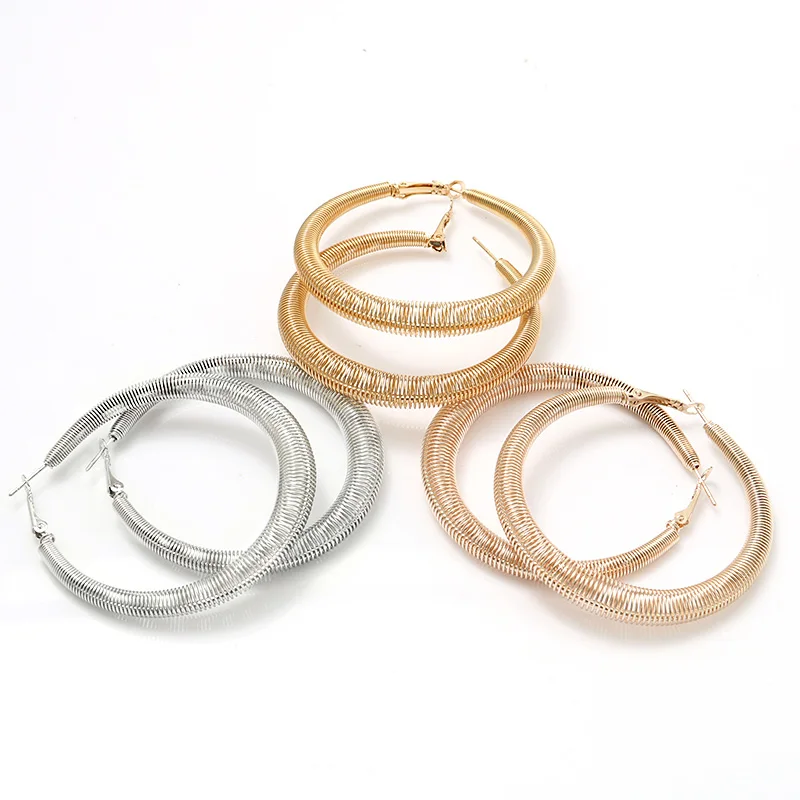 

Personalized Trendy Women's Big Round Silver Hoop Earrings Female Punk Style Oversize Spring Circle Earring Ladies Party Jewelry