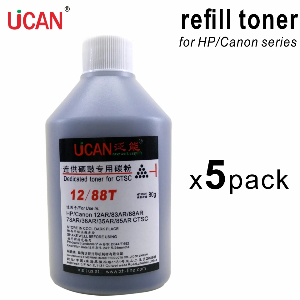 5 pack Refill Toner Powder for HP 79A 83A 85A 78A 36A 12A for Canon 737