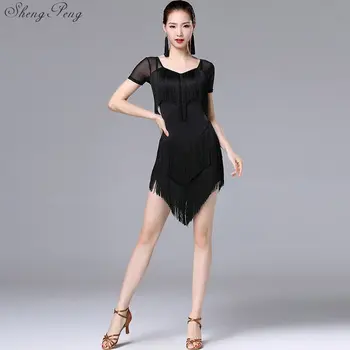 

2018 Ladies Latin Dance Dress Women Black Stage Costumes Tassel Salsa Rumba/Samba Salsa Perform Fitness Dancewear V974
