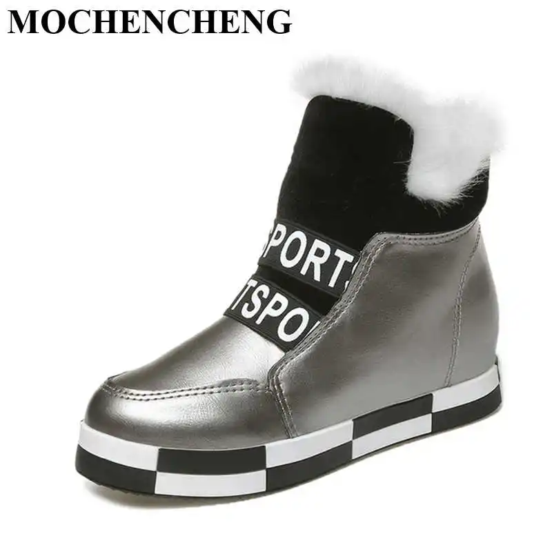 

New Women Flat Platform Shoes Wedges Heels Slip-on Ankle Boots with Fur Pu Leather Waterproof Fashion Wear Resistant Sneakers