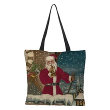 На заказ Повседневная сумка через плечо женская с принтом Рождественский день узор складной многоразовый Мешковина сумка Санта-Клаус узор шоппинг 43*43 см