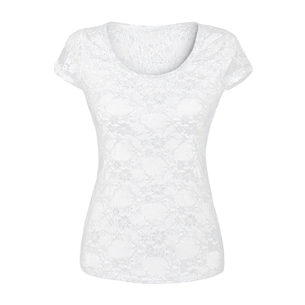 

2019 New Summer Women Short Sleeve Shirts Lace Tee Top Plus Size Women Clothing Lace Blouse Sexy Floral Sheer Blouses 5XL Blusas