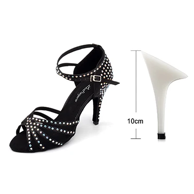 Ladingwu Стразы Обувь для танцев для Для женщин Dansschoenen Dames латинская мягкая подошва Танго Танцы, женские туфли на каблуках, женская обувь, для Для женщин Высота каблука 10 см - Цвет: Black 10cm