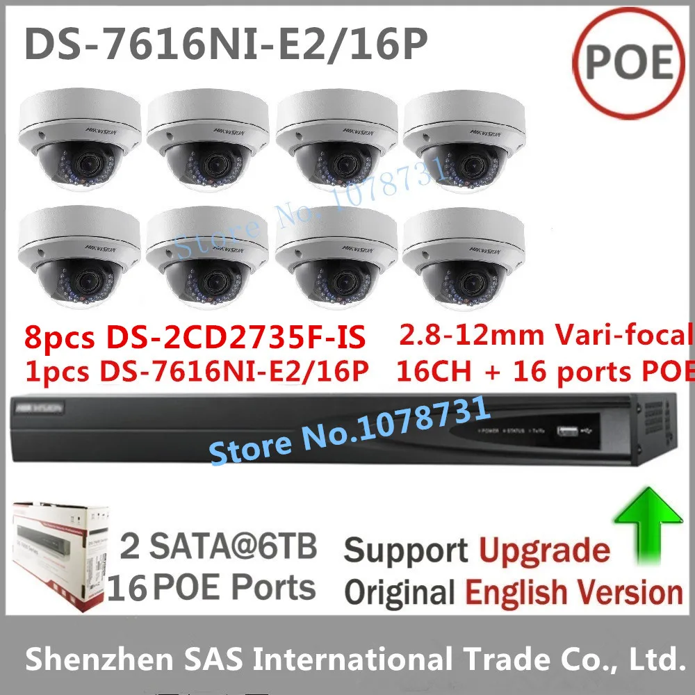 

CCTV Kits Hikvision 16independent POE NVR DS-7616NI-E2/16P + 8pcs Hikvision 3MP IP Camera DS-2CD2735F-IS 2.8-12mm Varifocal Zoom