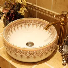 China artística hecha a mano Europa Vintage Lavabo de cerámica baño fregadero arte mostrador Lavabo de baño