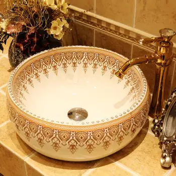 

China Artistic Handmade Europe Vintage Lavabo Washbasin Ceramic Bathroom Sink Art Counter Top bathroom wash basin 
