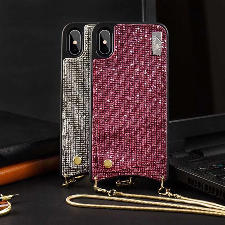 Чехол для iphone XR XS MAX X 6 6 S 7 8 plus, чехол, роскошный блестящий алмаз, кошелек, карта, наплечный ремень, сумка для телефона