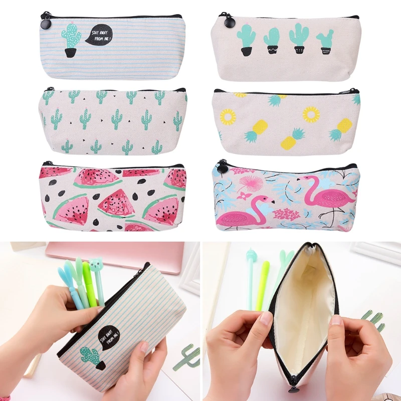 

THINKTHENDO Canvas Cute Pencil Pen Box Coin Purse School Stationery Cosmetic Makeup Pouch Zipper Bag Women Girl Handbags Casual