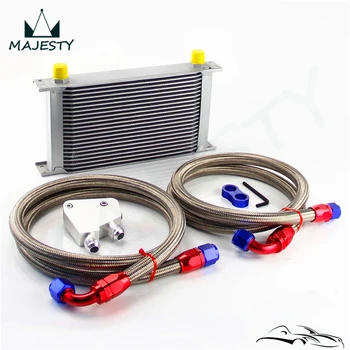 

22 Row Engine Oil Cooler Kit + Male Sandwich Plate adapter For LS1 LS2 LS3 Silver