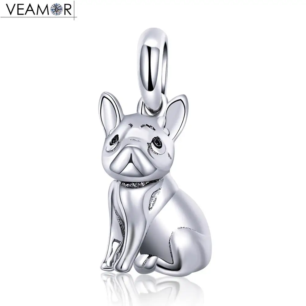 VEAMOR Genuine 925 Sterling Silver French Bulldog Animal Dog Pendant Charms Beads Fit Pandora