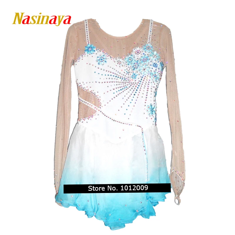 

customized ice figure skating dress rhythmic gymnastics white adult child girl show skirt competition rhinestone long sleeve