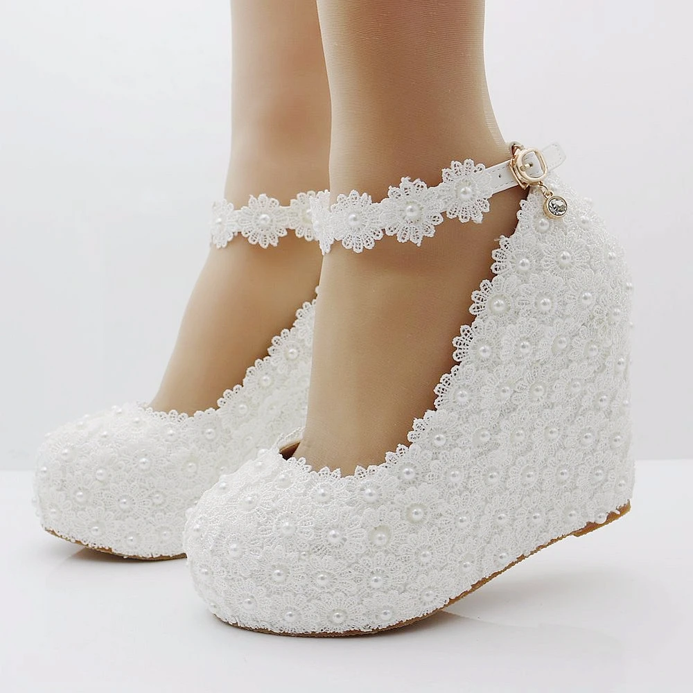 Kristall Konigin Weisse Spitze Keilschuhe Plattform Keile Heels Weiss Keile Frauen Schuhe Spitze Und Perlen Hochzeit Schuhe Platform Wedge Heel Lace Wedge Shoeswedge Women Shoes Aliexpress