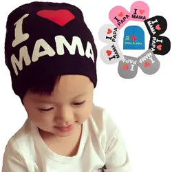2018 Горячее предложение шапки Детские шляпа шапки для новорожденных детей Детские шапки с надписью I Love Mama Papa» модные Повседневное мягкие