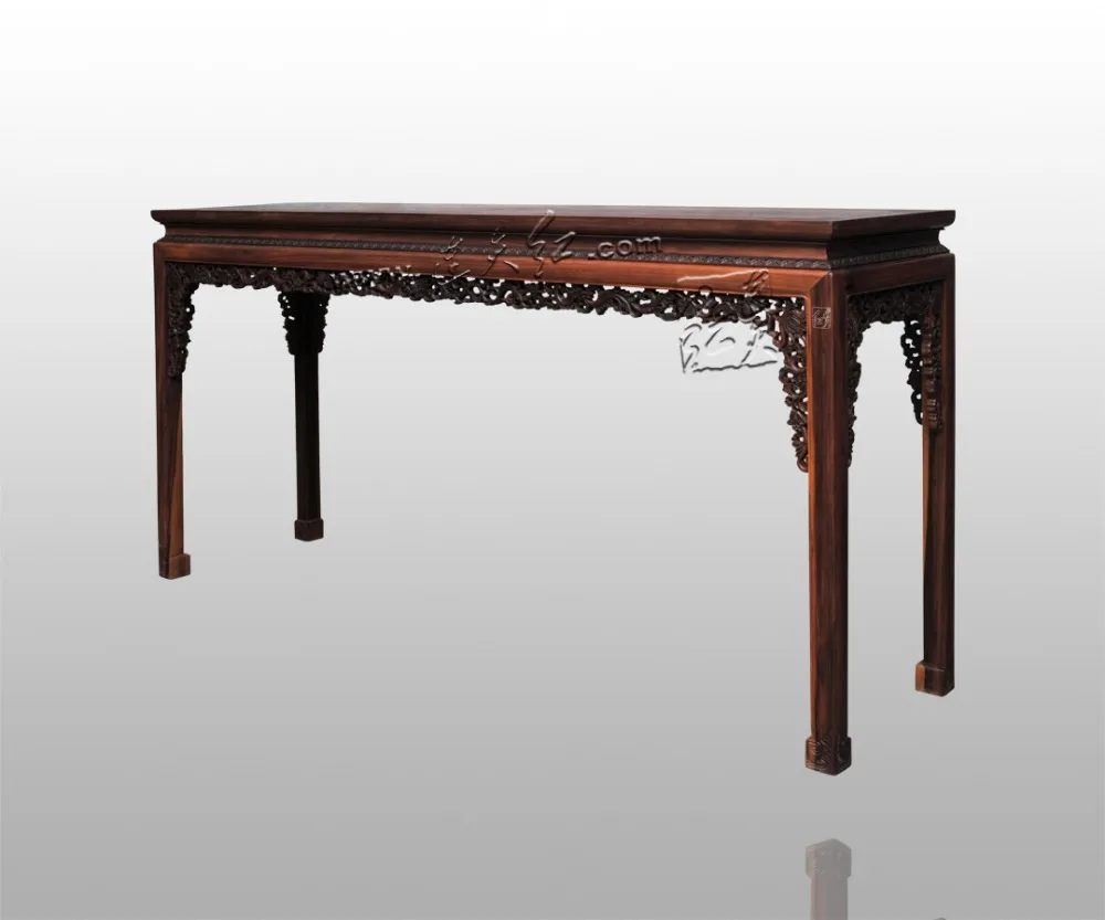 A Rolagem Padrão Grama Console de Mesa Ocidental Burmase Redwood Retângulo Mesa Comprida Mesa de Pintura Clássica Furniature Elevada