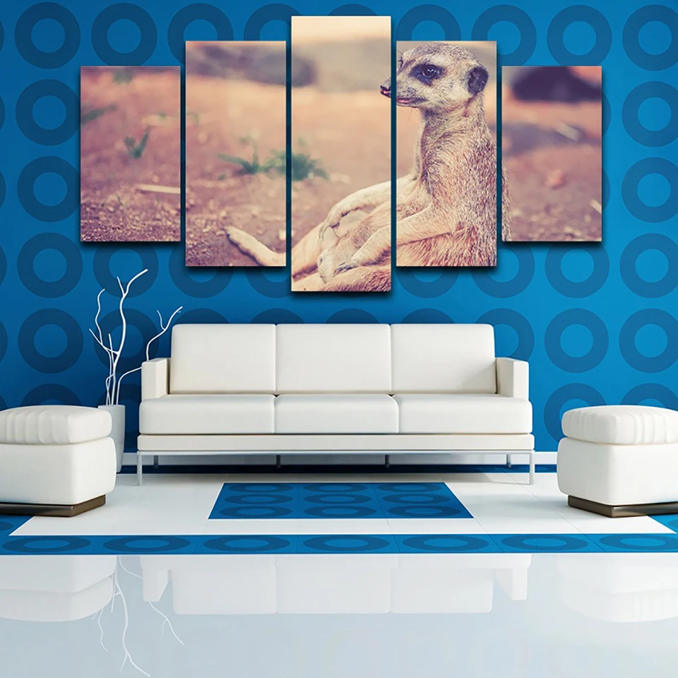 

Home Decoration Living Room Art Modular 5 Panel Meerkat Animal HD Printed Modern Canvas Painting Wall Poster Framework Pictures