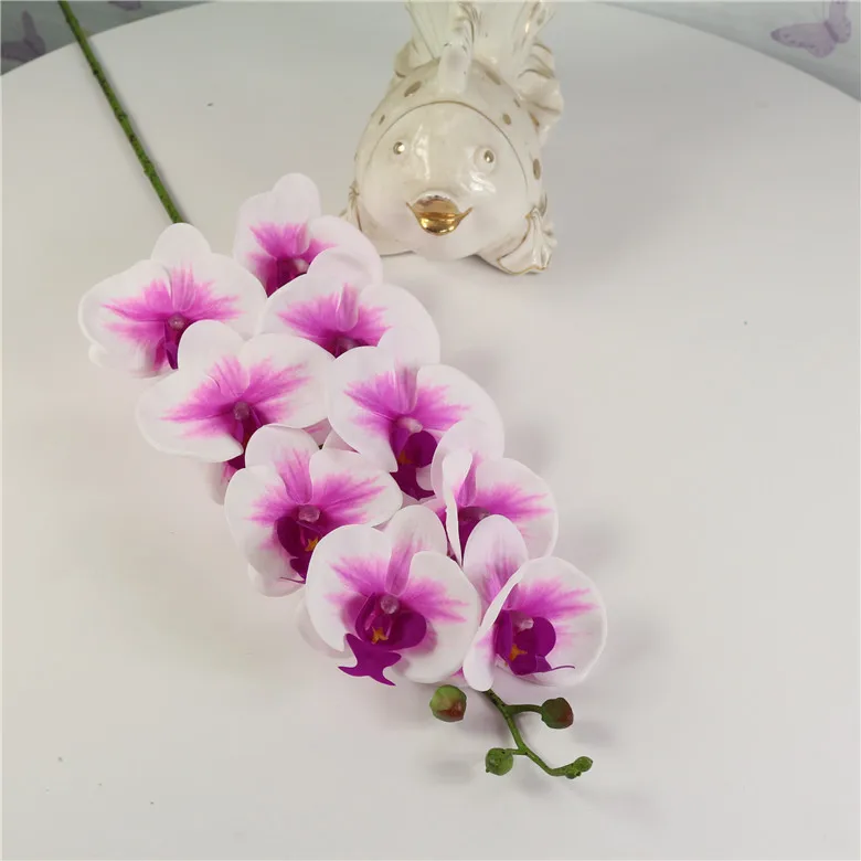 Искусственный цветок орхидеи фаленопсис, настоящее прикосновение, латекс, высокое качество, Бабочка, Орхидея, Цимбидиум, растение, центральный силиконовый цветок - Цвет: white purple