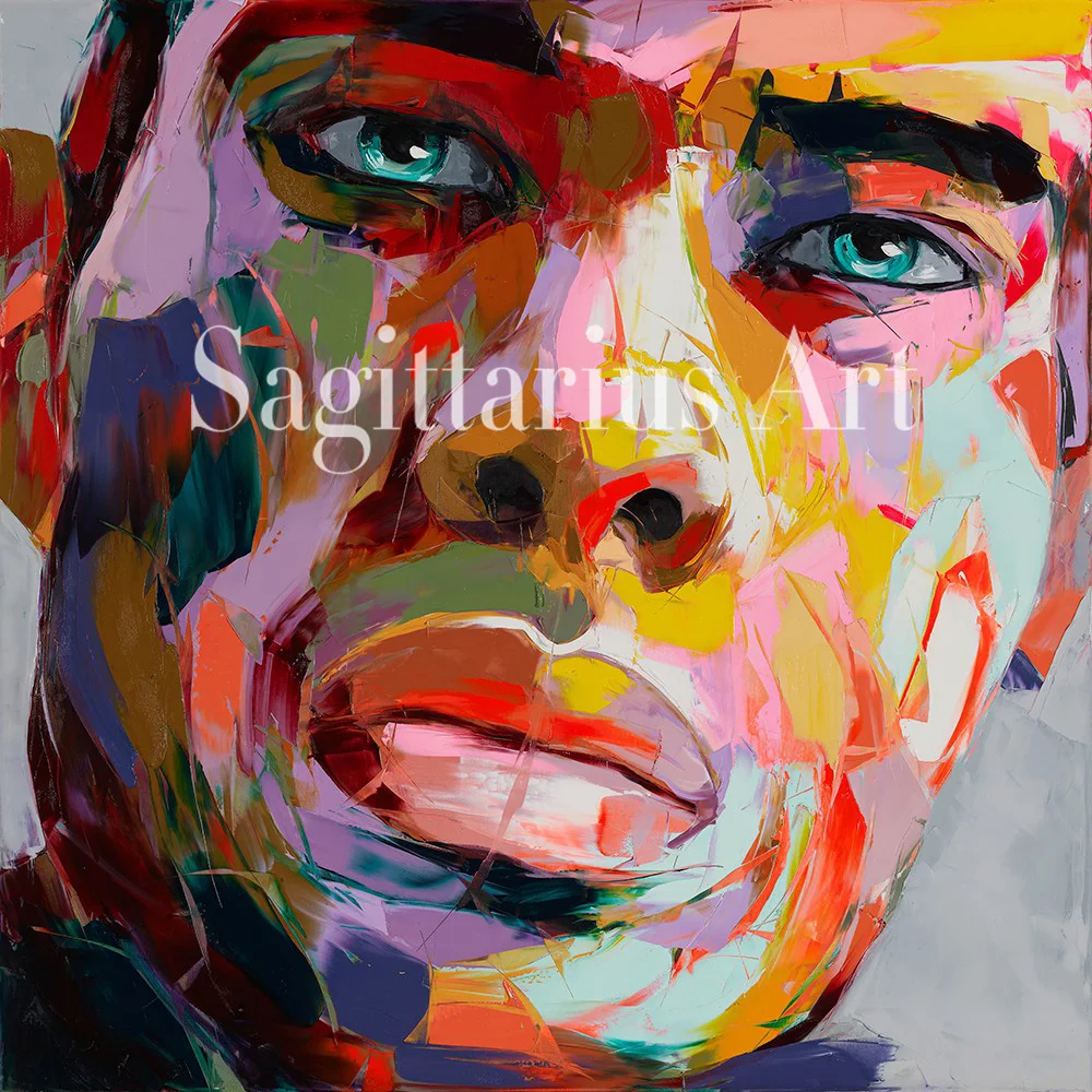 

Francoise Nielly Designer Hand Painted Palette knife portrait Cool Face Art Untitled 76 Oil painting canvas Living Room Wall Art