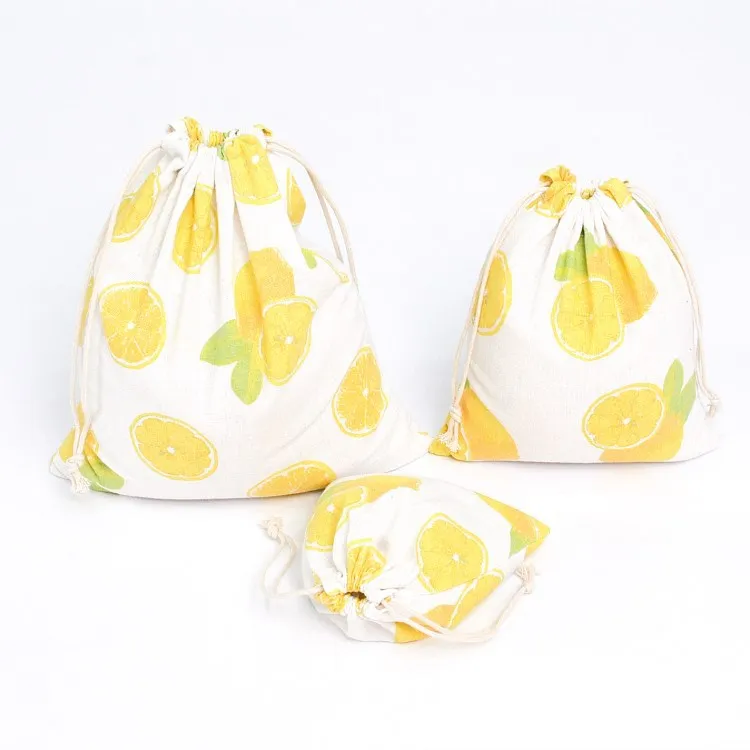 1 قطعة الأصفر الليمون الرباط القطن الكتان حقيبة التخزين هدية الحلوى الشاي مجوهرات المنظم ماكياج التجميل عملات مفاتيح أكياس 49263