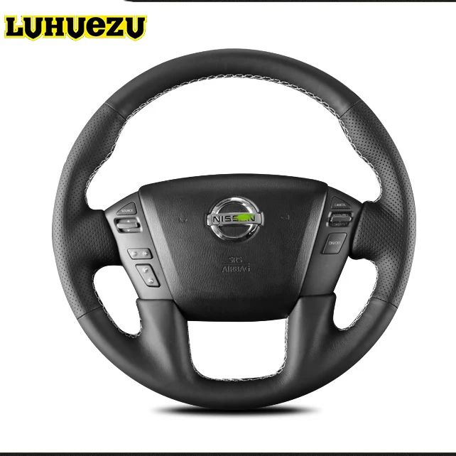 Чехол рулевого колеса с кожаным швом для Nissan патруль Y62 Armada 2013 2014 2015 2016 2017 2018