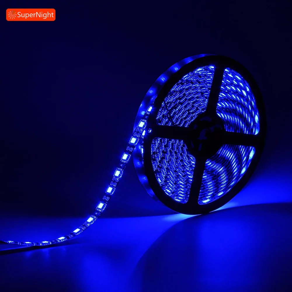 

SuperNight 5050 SMD Blue LED Strip Light 5M 60LEDs/m DC 12V IP65 Waterproof Flexible Lamp Band for Home Party Shop Bar DIY Decor