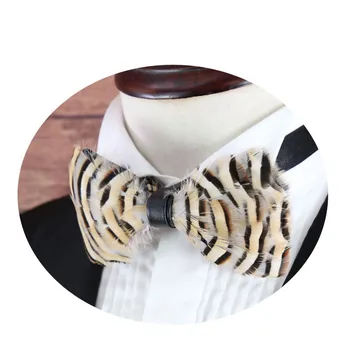 

Hlinayi 2019 Natural blue feather bird feather banquet nightclub wedding groom bowtie male wedding feather bow tie