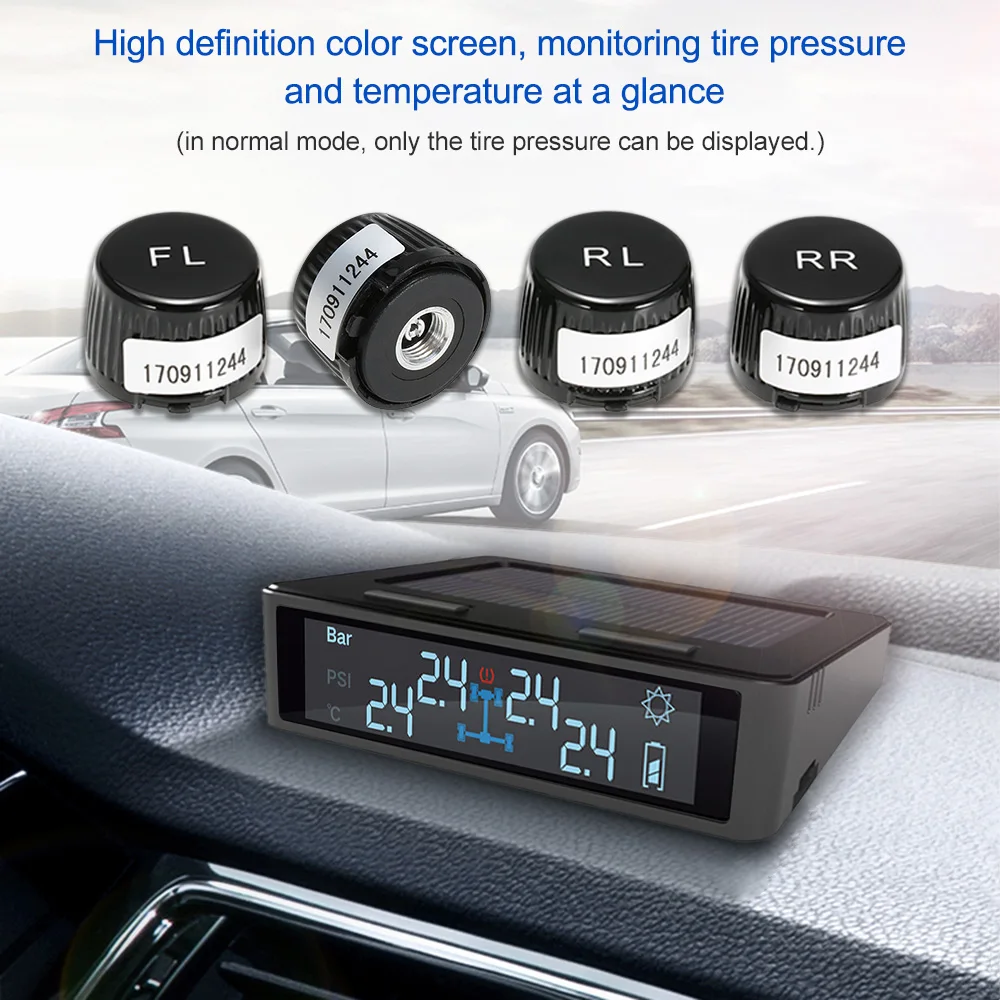 Автомобильная TPMS система контроля давления в шинах Солнечная энергия зарядка