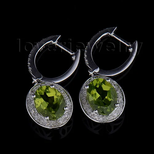 

Fantastic!Solid 14Kt Yellow Gold Natural Diamond Peridot Earrings,Engagement Drop Earrings For Sale Oval 7x9mm