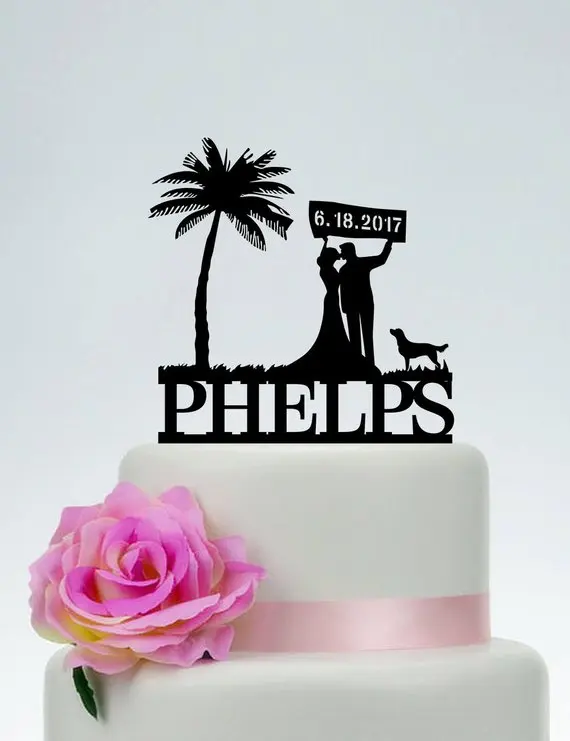 Wedding Cake Topper Beach Last Name Palm Tree Bride And Groom Custom | Дом и сад