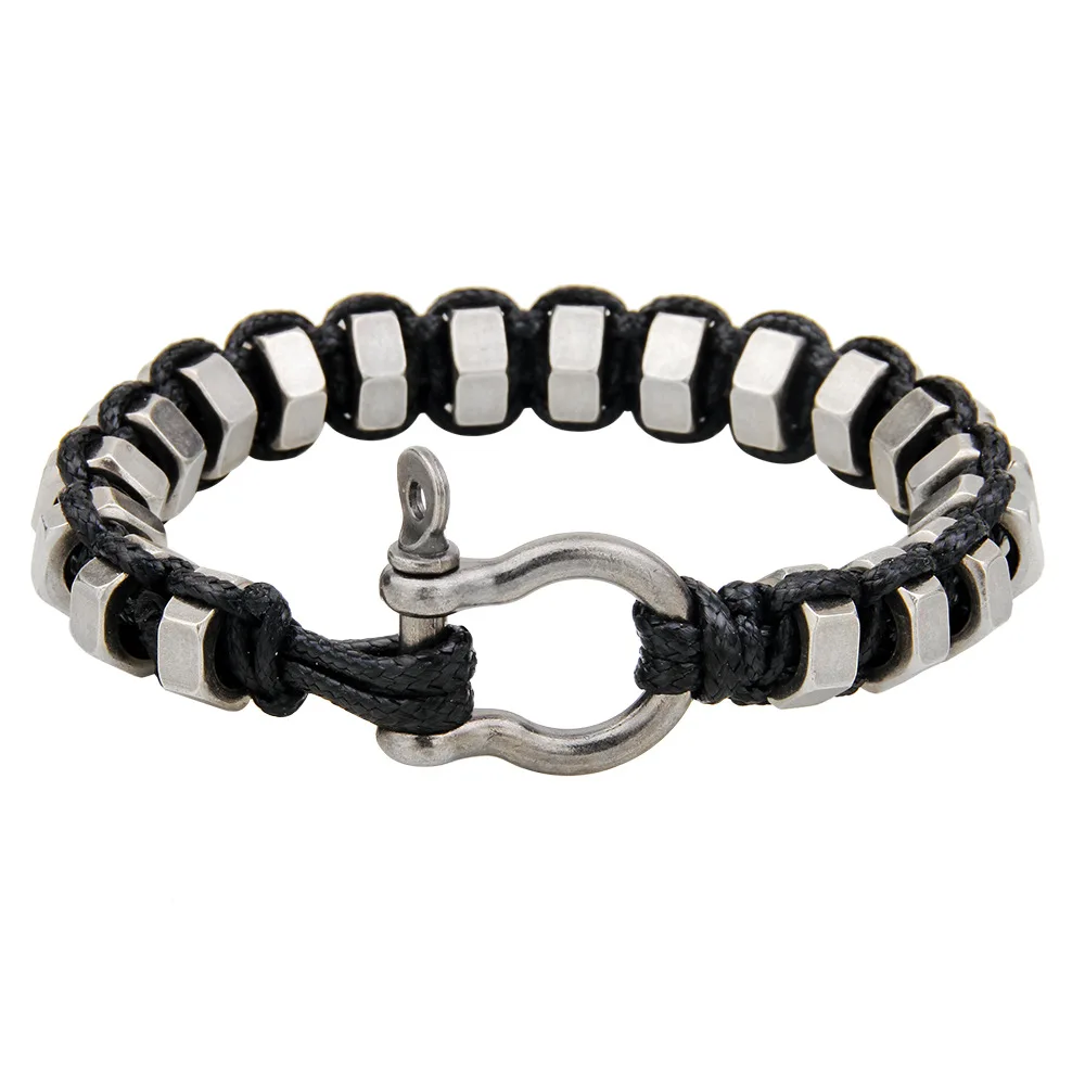 Men Bracelet Rope Metal Woven Bracelets Men Vintage Male Braided