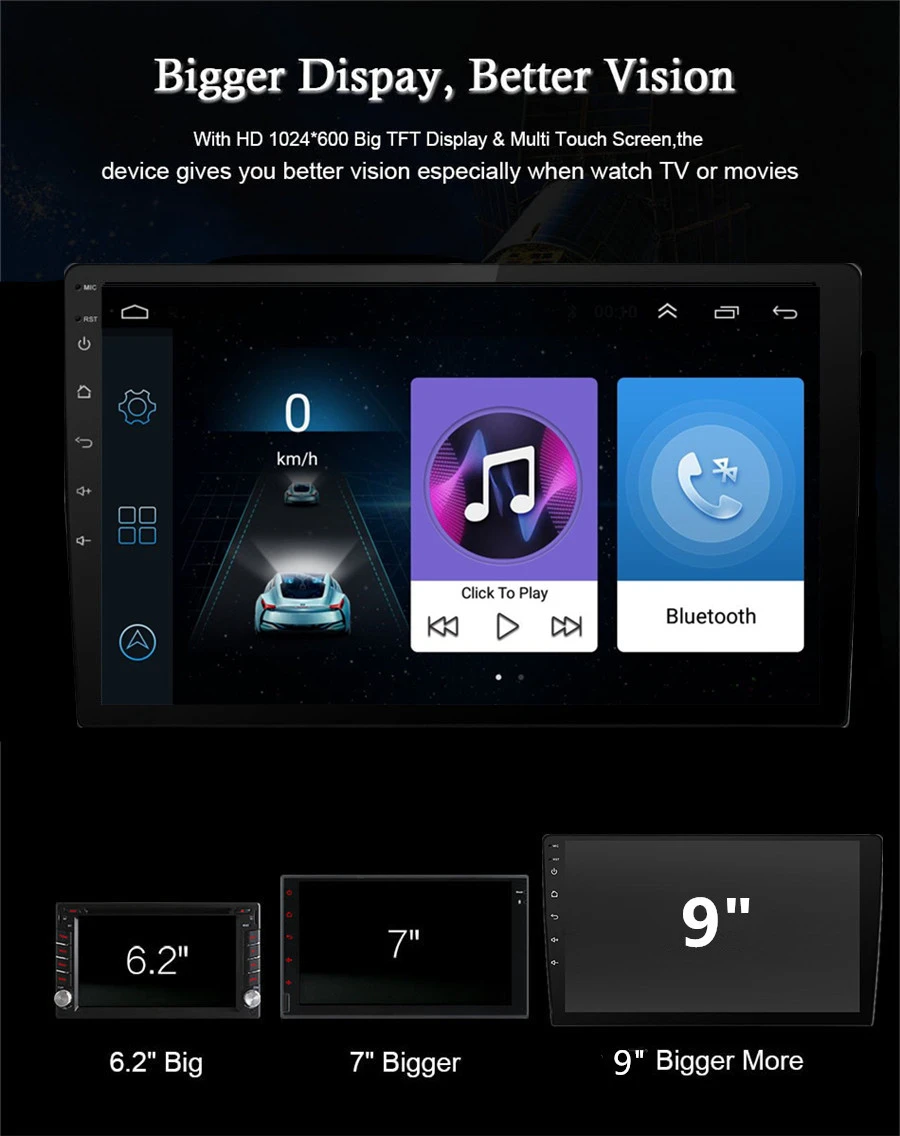 Discount 9" Universal1 Din Android 8.1 Touch Screen Quad-core RAM 2GB ROM 32GB Car Stereo Radio GPS Wifi 3G 4G BT DAB Mirror Link OBD 4