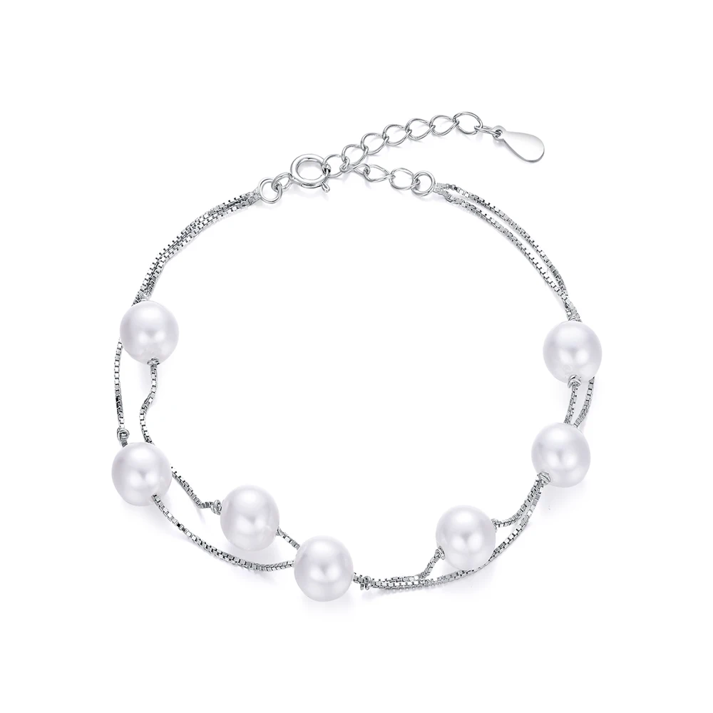

Woman Double Lines Shell Pearl 925 Sterling Silver Bracelet