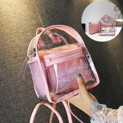 Прозрачный рюкзак из ПВХ сумки для женщин, пляжный кошелек конфетных оттенков, одноцветная сумка ручной работы через плечо композитный