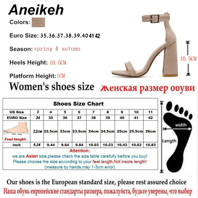 Aneikeh/ г. классические искусственные женские сандалии однотонные летние туфли на высоком квадратном каблуке с пряжкой и ремешком, с круглым носком, на квадратном каблуке, бледно-золотистый цвет, 35-42