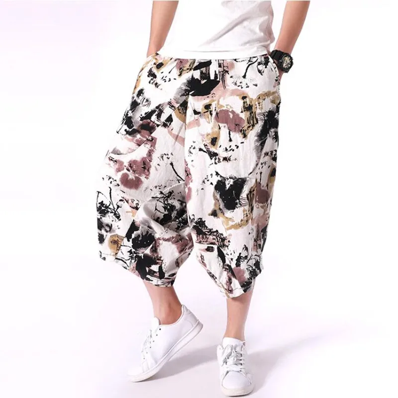 Мужские шорты в новом стиле, летняя мода,, мужские пляжные шорты из хлопка и льна, повседневные шорты с поясом, мужские трендовые шорты с цветочным принтом