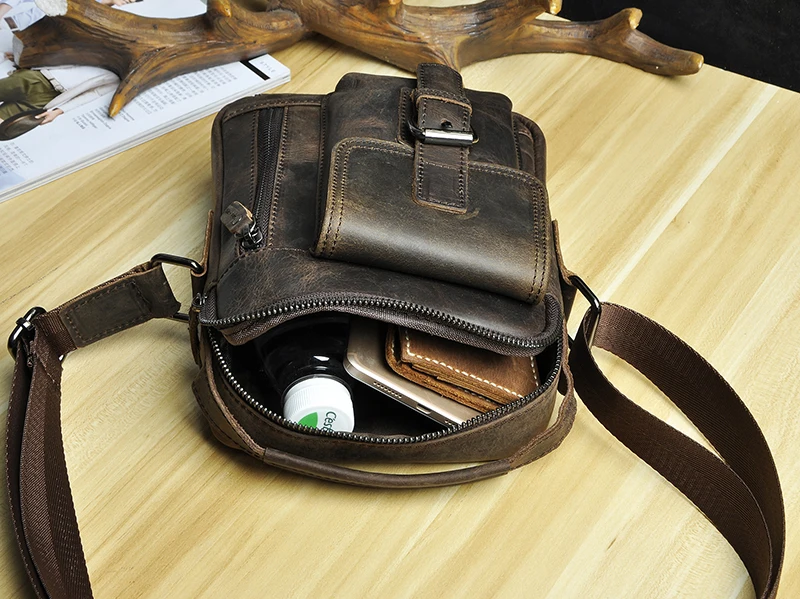 2020 Natural Leather Male Vintage Design Shoulder Messenger bag Fashion Cross-body Bag 8 Tablet Tote Mochila Satchel bag 2070