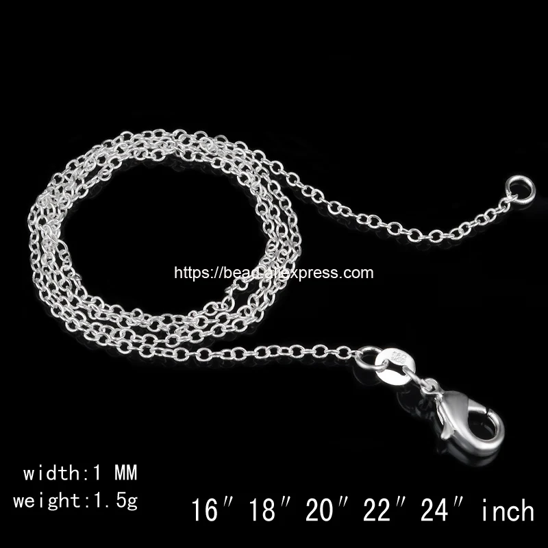 

(10 Pcs / lot!) Free Shipping 1.0mm Silver Plated Lobster Clasp Cable Chain 16 18 20 22 24 inch Pick Size For handmade Jewelry