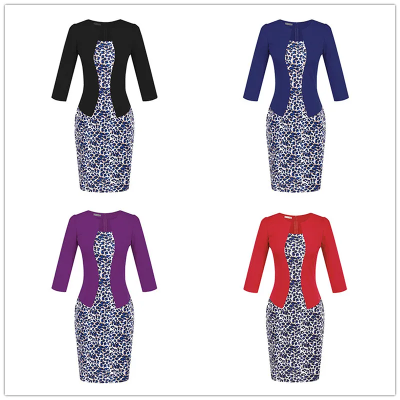 Plus Size XXXL Pencil Work Dresses Present With Belt One Piece Dress Patchwork Fake 2 Pcs Business Formal Office Bodycon Dress (12)