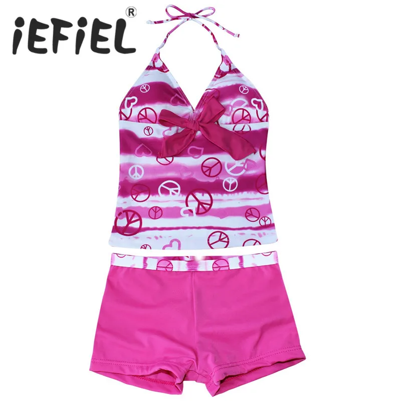 

2017 Children Kid Girls Heart Print Swimsuit Halter Tankini Set Children Clothes Outfits for Summer Swimming Surfing and Holiday