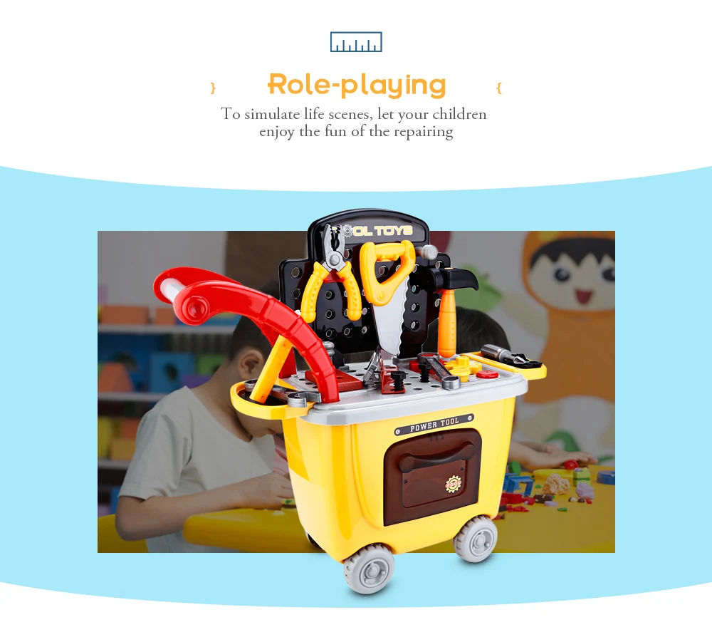 	Ranxian RX1900-9 27pcs Kids Trolley Toys Children Simulation Repair Tools Educational Pretend Play Bauble