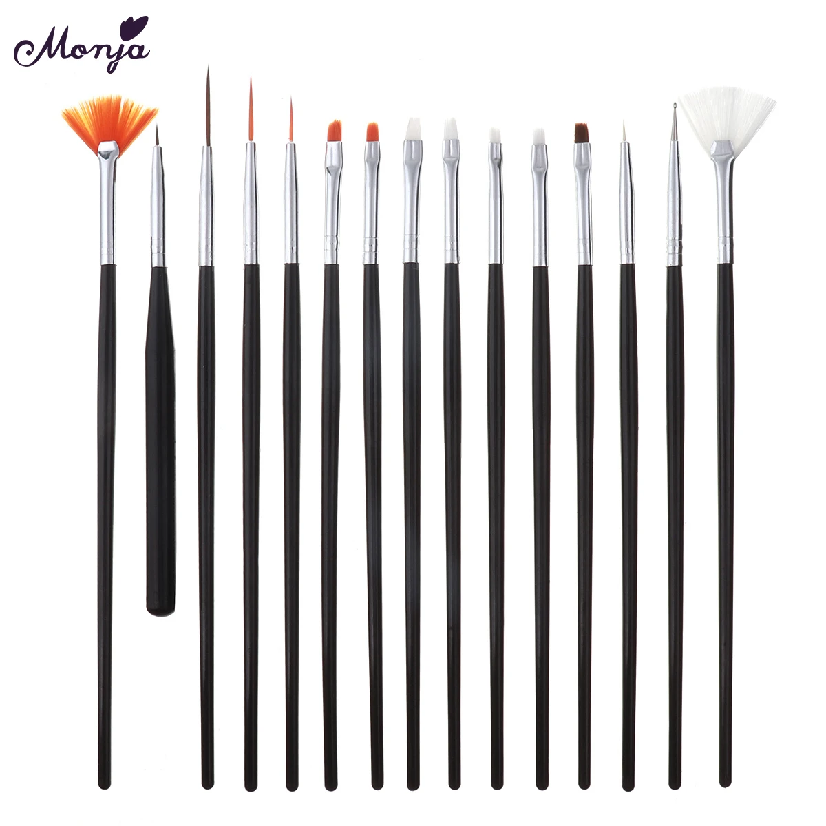 

Monja 15Pcs/set Nail Art French Stripe Line Liner Painting Brush Acrylic UV GEL Extension Builder Rhinestone Picking Dotting Pen