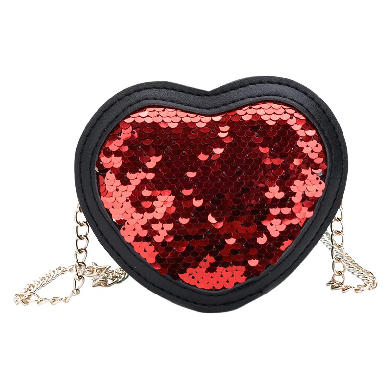

Children Handbag Fashion Girls Kids Cute Casual Retro Heart Shape Sequins Design Cross-body PU Shoulder Messenger 2019 Bag