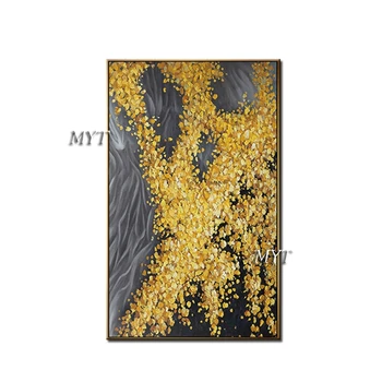 

Indoor decor Hand-painted hanging picture abstract oil painting On Canvas gold leaves wall art artwork home decor no framed
