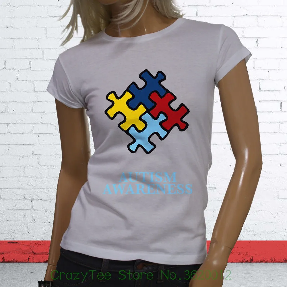 

Women's Tee Love Children Cancer Therapy Art Autism Awareness Puzzles Womens White T-shirt Female Tshirt 2018 Summer