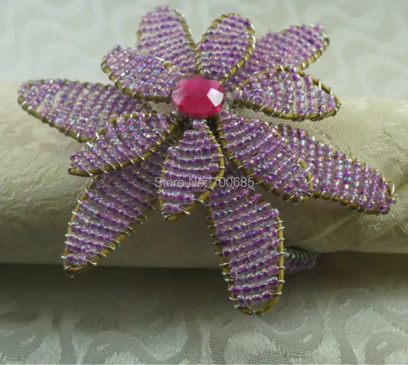 glass flower beaded wedding napkin rings,beads decoration cheap napkin