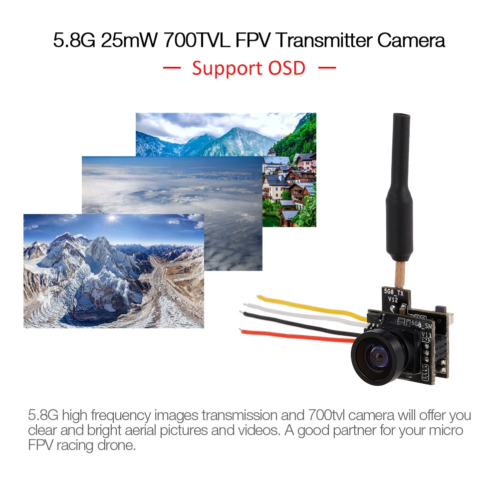 5 8G 48CH 25mW NTSC/PAL 700TVL FPV передатчик камера 120 градусов объектив Поддержка OSD для
