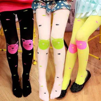 

Children's Thin Breathable Model Tights Cartoon Jacquard Kitten Fishing Impervious Meat Bottoming Tight Spring Autumn Clothing