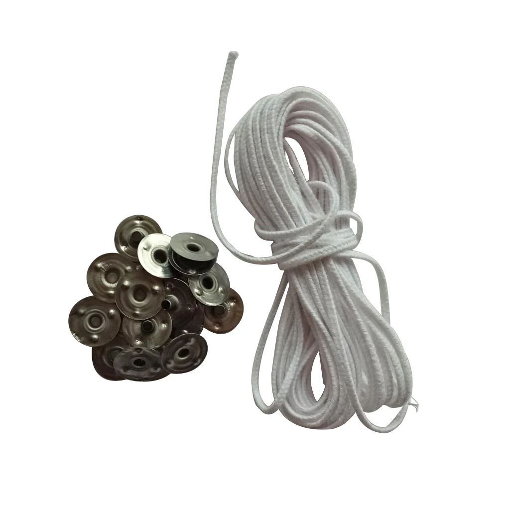 5m Cotton Candle Wicks Core with 20pcs Metal Sustainers Tabs Holder Base for Candle Making Craft Handmade Candle Wick
