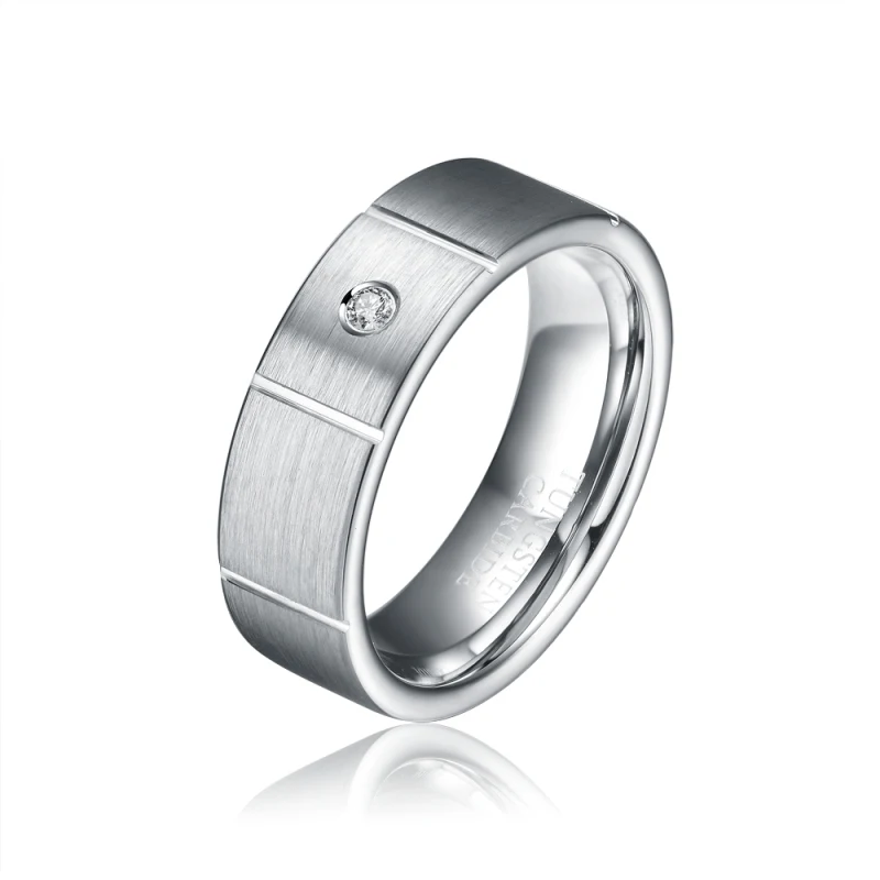 8mm Unisex Tungsten Carbide Ring with Brilliant 3A Cubic Zirconia Mens